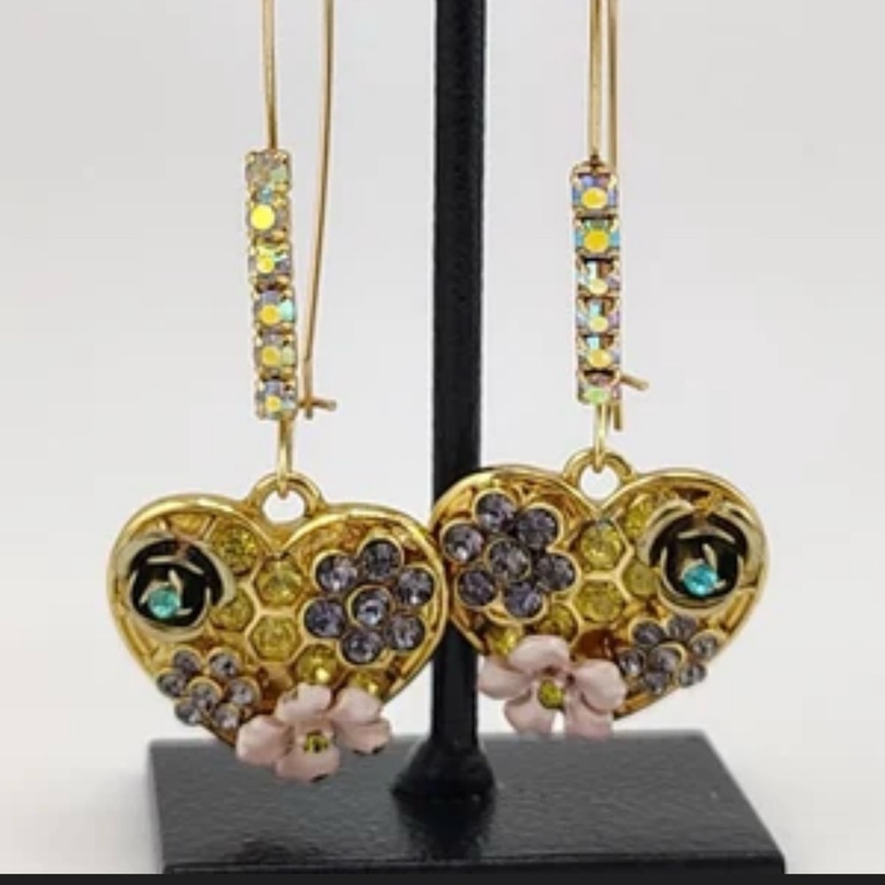 Betsey Johnson Honeycomb Heart Earrings